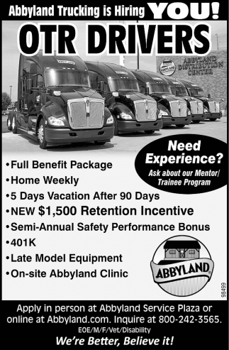 OTR Drivers, Abbyland Foods, Inc., Abbotsford, WI